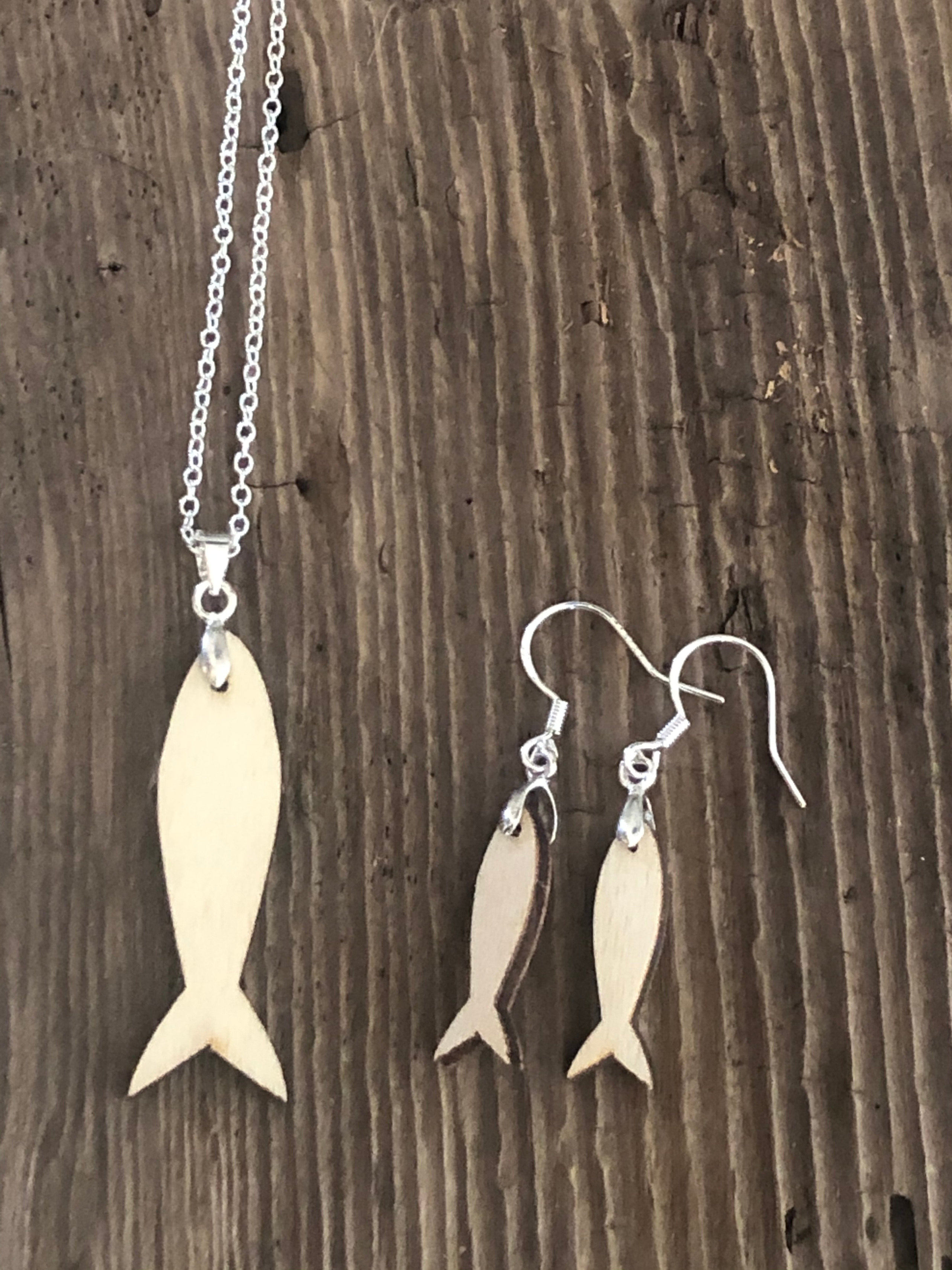 Wooden Fish Earrings & Necklace Set